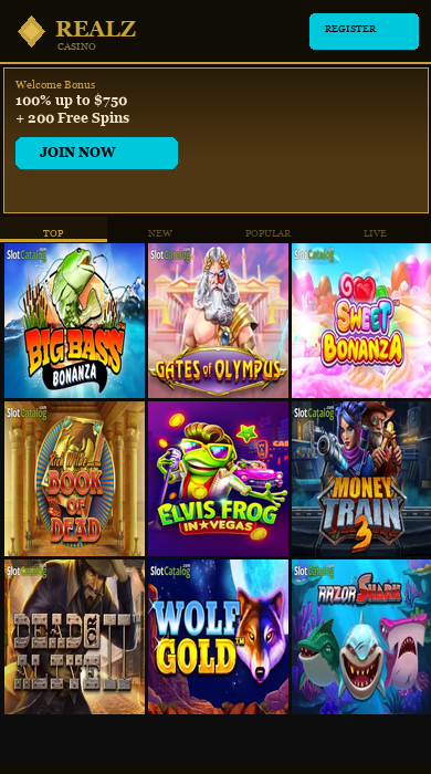 Realz Casino mobile lobby